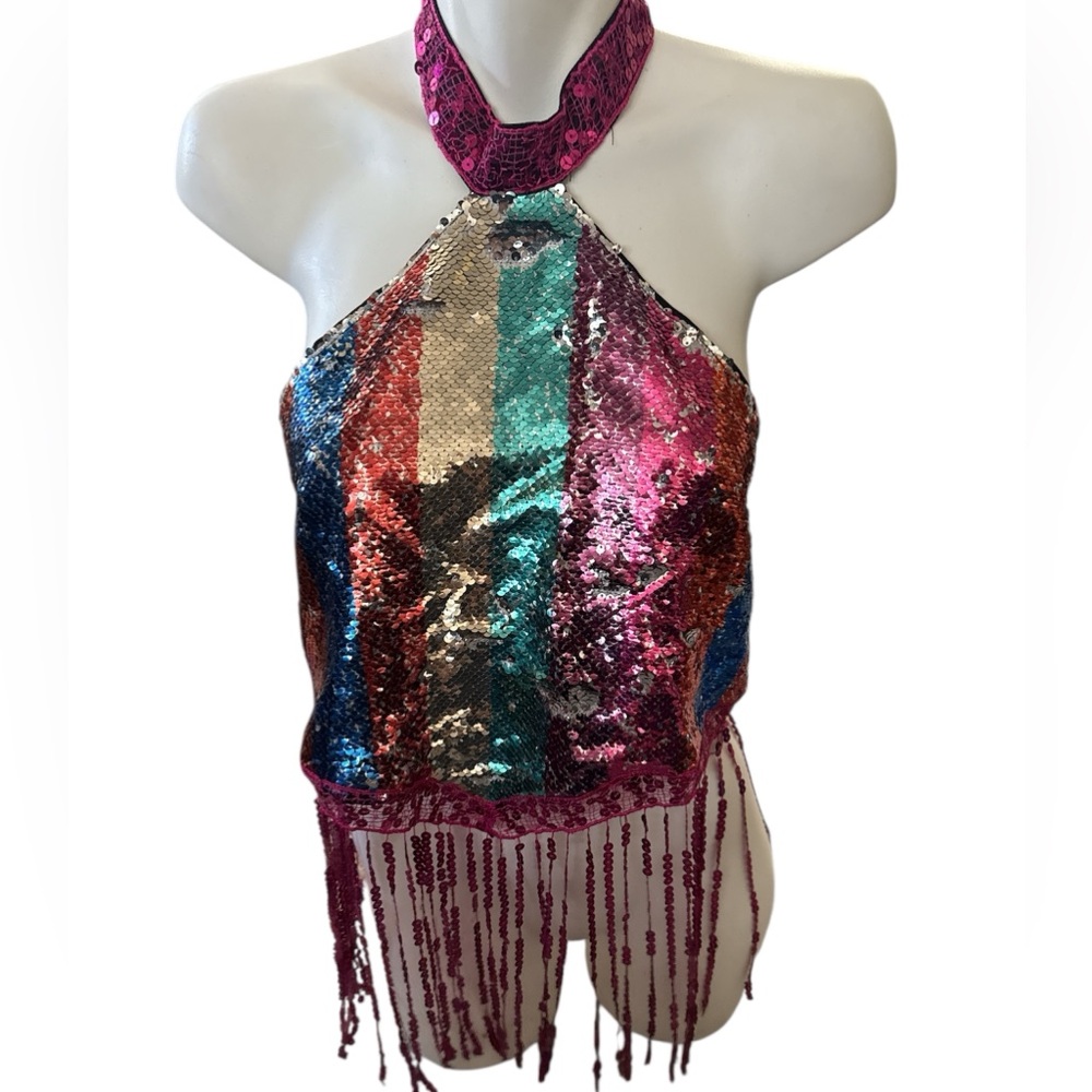 Hot & Delicious Fuchsia Sequin Halter Top - Picture 2 of 4